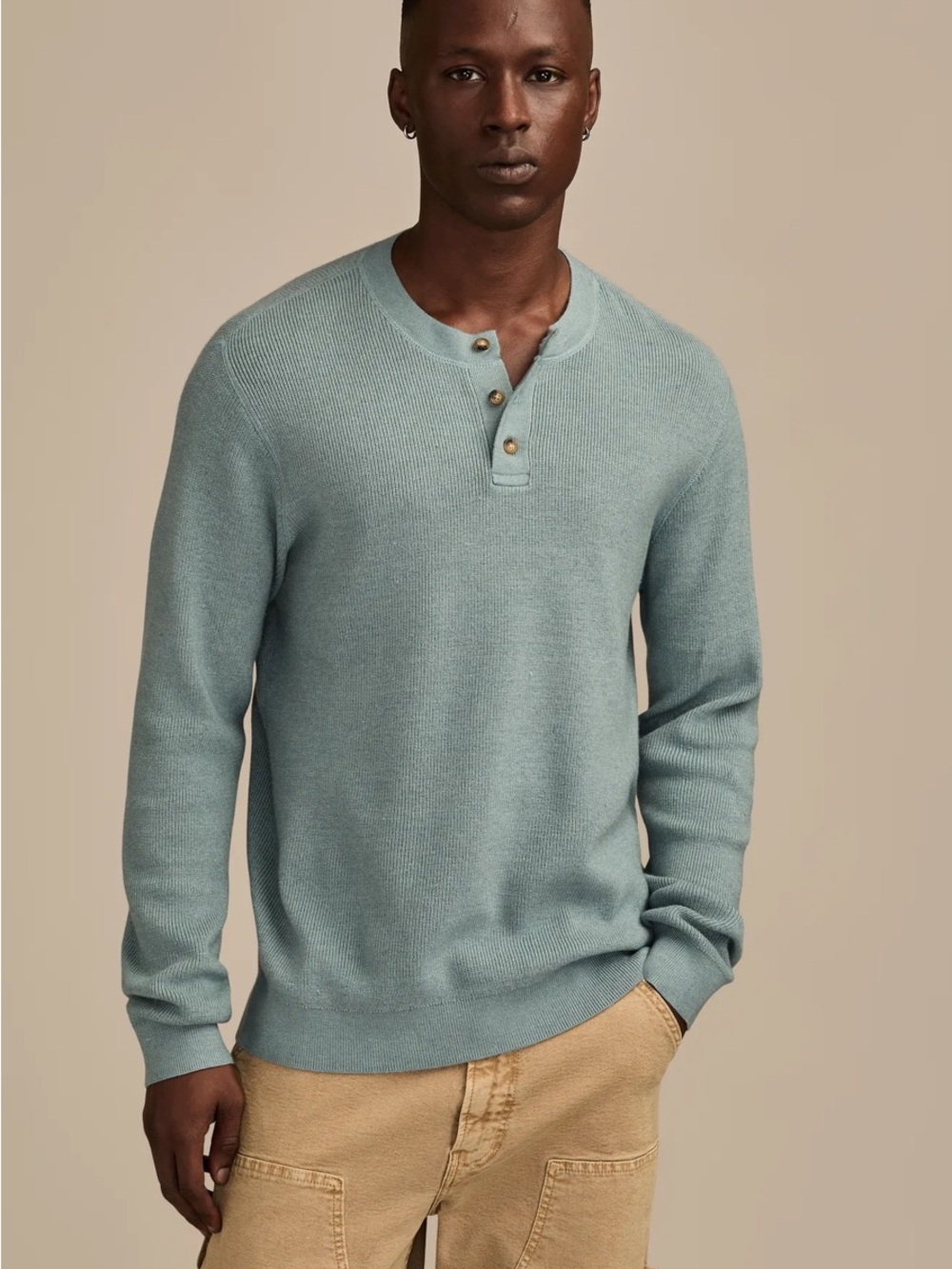 Lucky Brand Light Teal Henley Sweater - Casual Knit Pullover